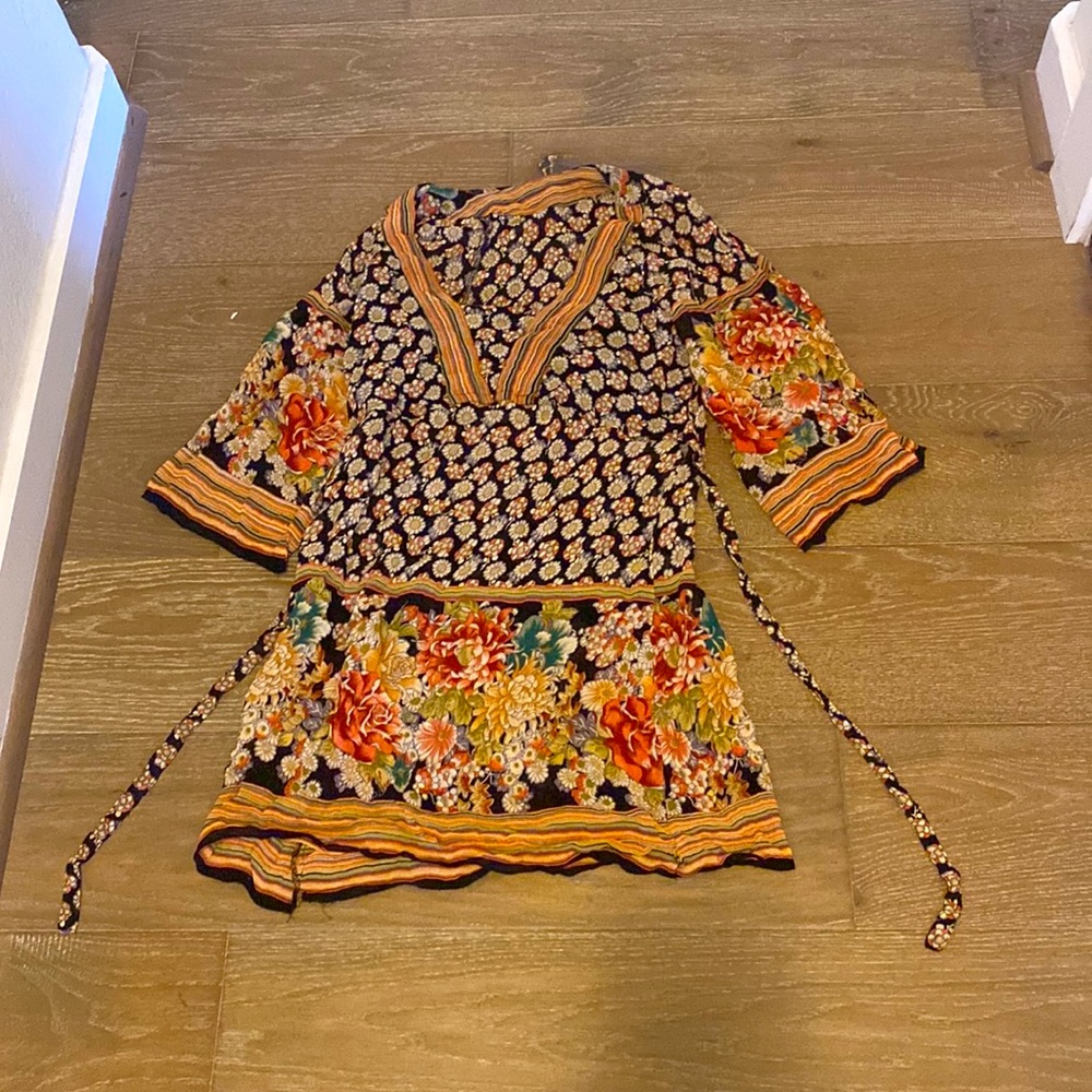 Vintage Anthropologie Angie Silk Floral Boho Hippie Festival Tunic Dress XS
